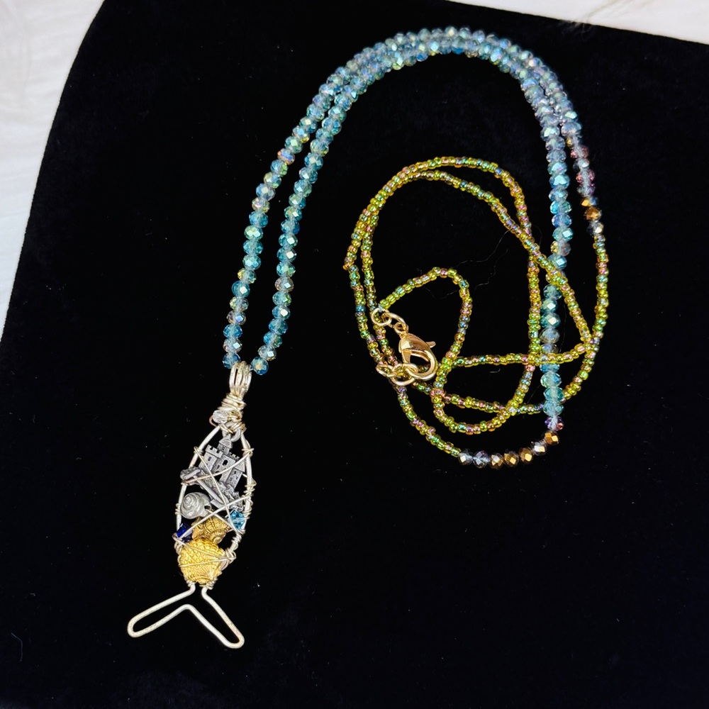 Silvertone Interesting, Wire Wrap, Fish Pendant, … - image 7